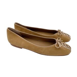 Delman Ballet Flats Camel Tan Suede Lace Up Bow Tie Size 9 Ballerina Balletcore